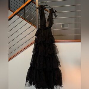 Black Maxi - Embellished Tulle Pearl Dress